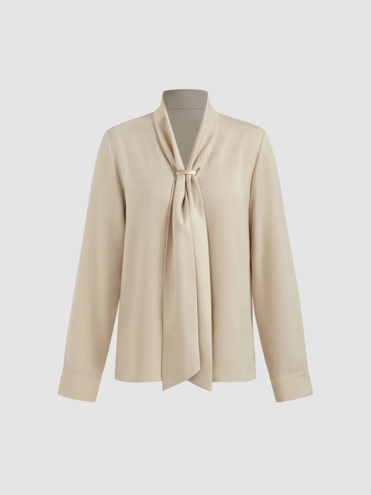 Long Sleeve Blouse with Bow and Hook-and-Eye Closure