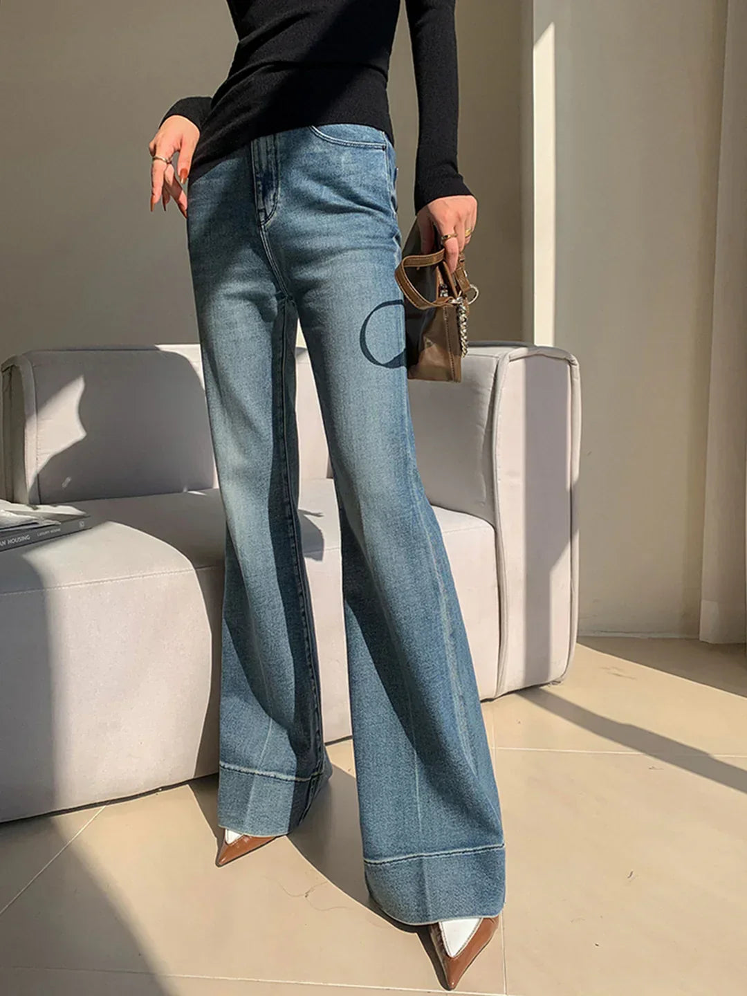 Jeans Slim Fit Lavati con Drappeggio