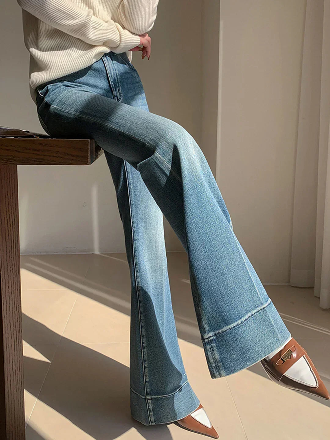 Jeans Slim Fit Lavati con Drappeggio