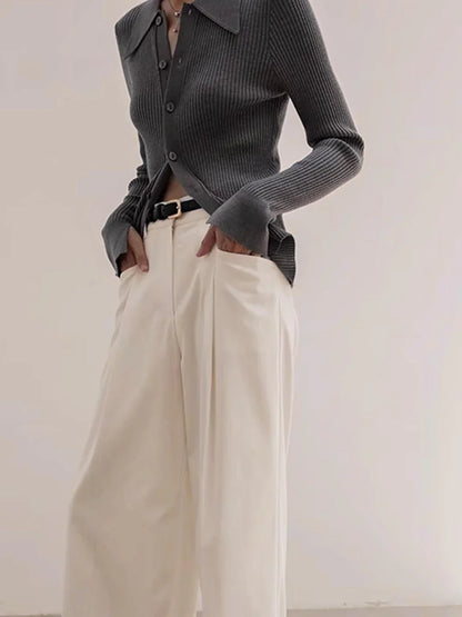 Cardigan Aderente a Coste con Revers Stile Old Money