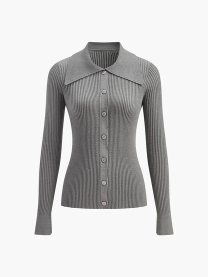 Cardigan Aderente a Coste con Revers Stile Old Money