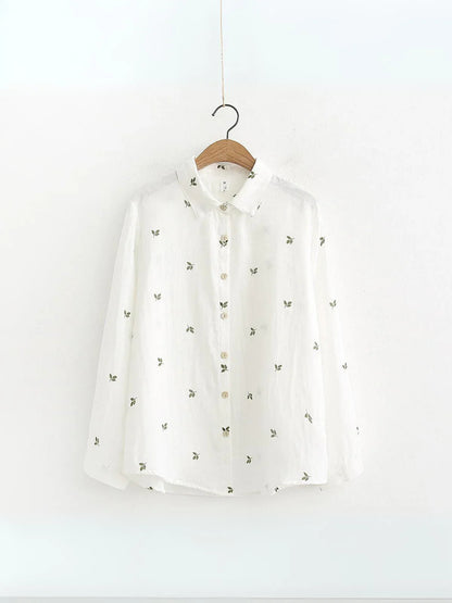 Camicia a maniche lunghe con stampa a foglie