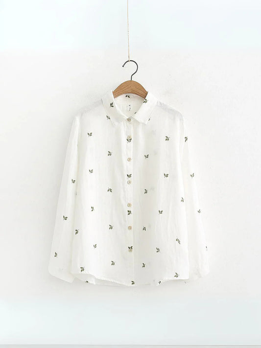 Camisa de Manga Larga con Estampado de Hojas