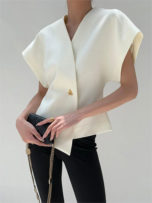 Blusa Abotonada con Cuello en V