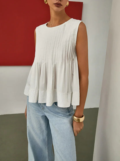 Blusa sin Mangas con Peplum Plisado