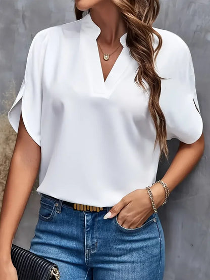 Top casual in chiffon con scollo rotondo