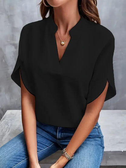 Top casual in chiffon con scollo rotondo