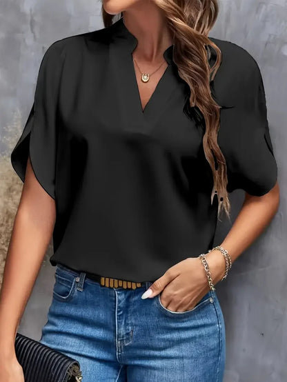 Top casual in chiffon con scollo rotondo