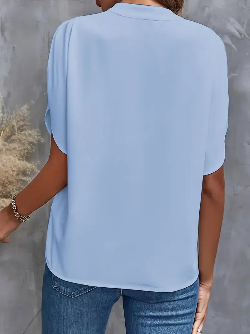 Top casual in chiffon con scollo rotondo