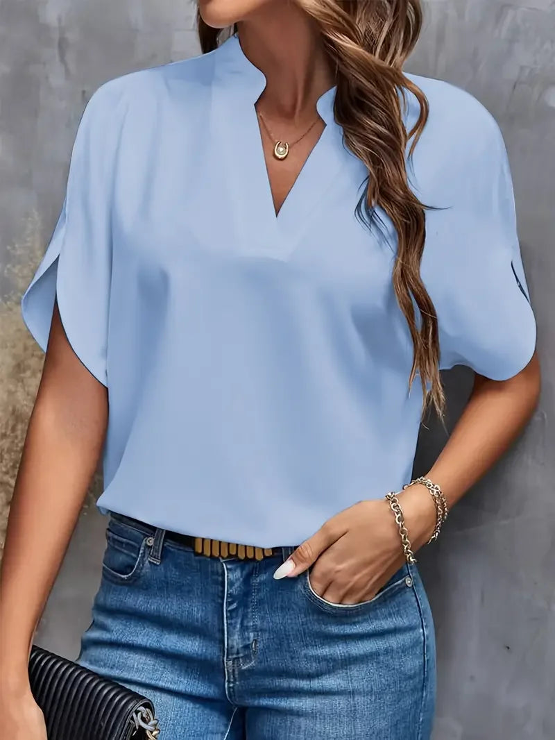Top casual in chiffon con scollo rotondo