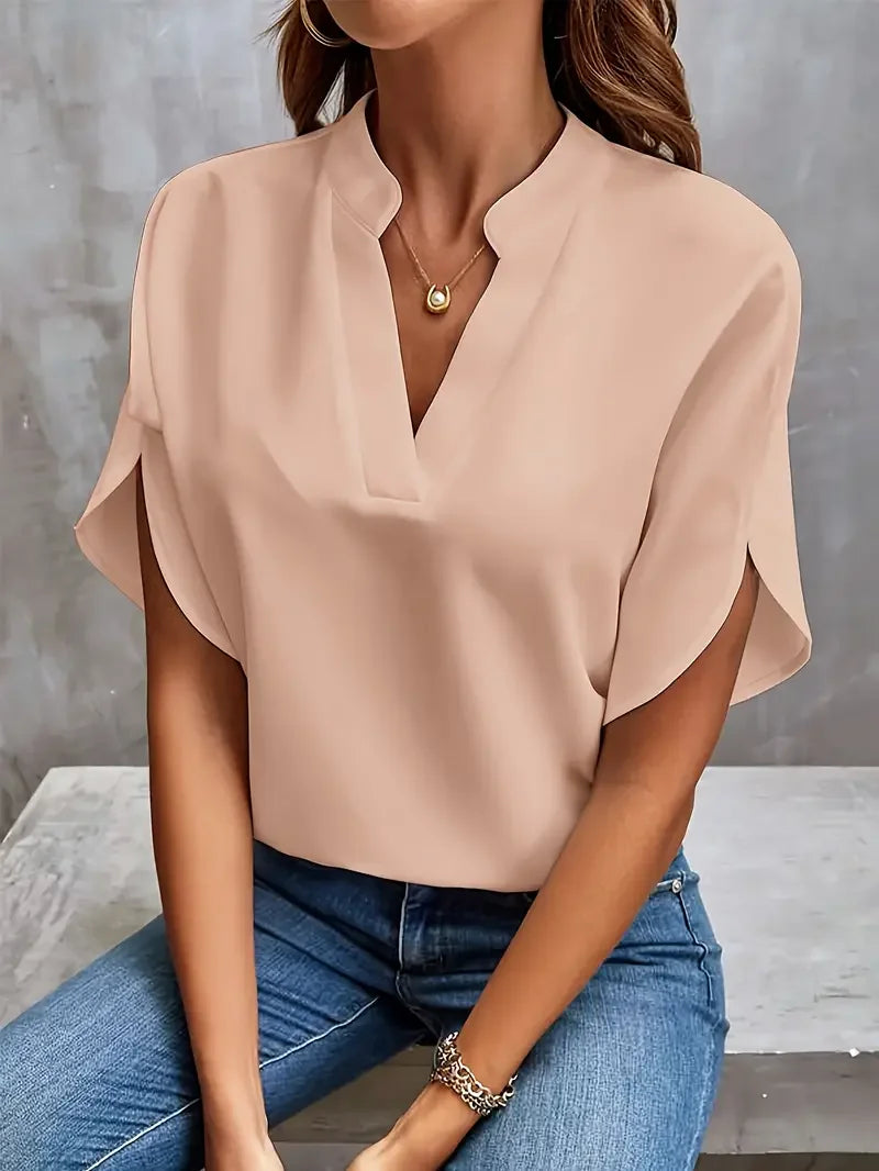 Top casual in chiffon con scollo rotondo