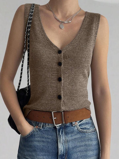 Top in maglia senza maniche con scollo a V