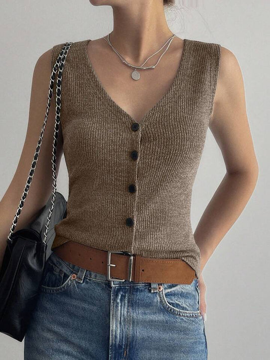 Top de Punto sin Mangas con Cuello en V