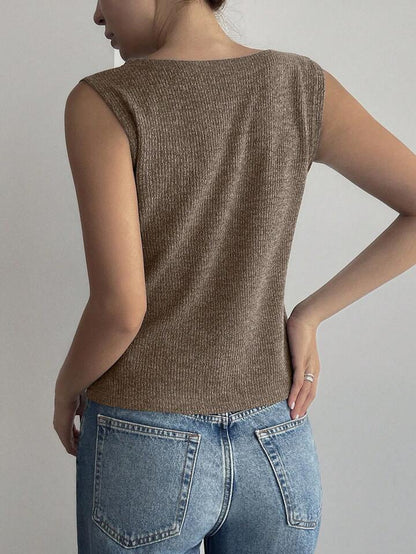 Top in maglia senza maniche con scollo a V