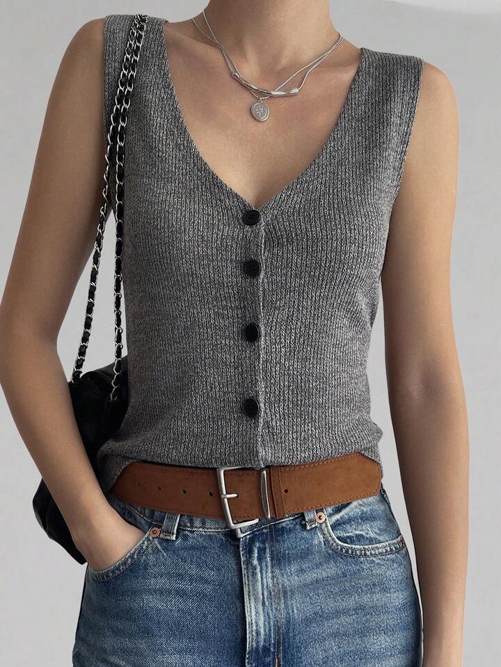 Top in maglia senza maniche con scollo a V