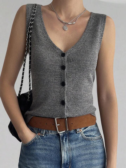 Top in maglia senza maniche con scollo a V