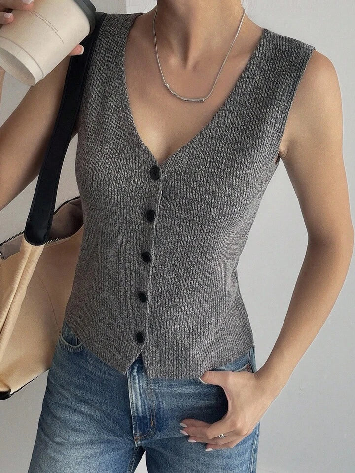 Top in maglia senza maniche con scollo a V