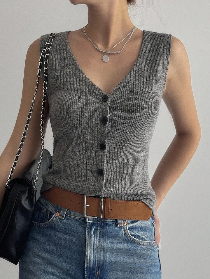 Top in maglia senza maniche con scollo a V