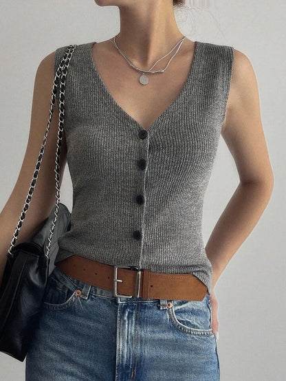 Top in maglia senza maniche con scollo a V