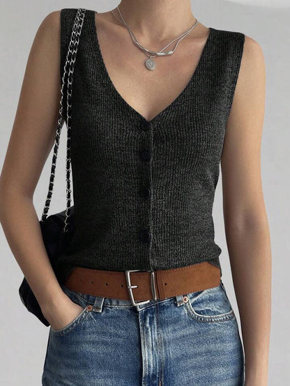 Top in maglia senza maniche con scollo a V