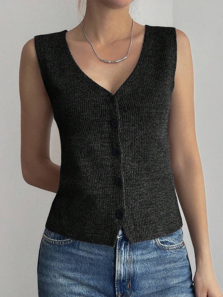 Top in maglia senza maniche con scollo a V