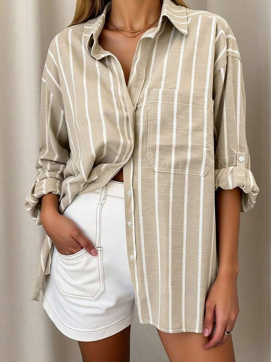 Camisa Holgada de Rayas con Bolsillos