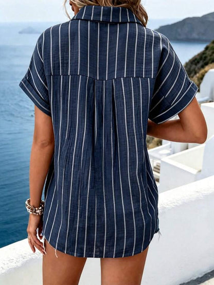 Camicia in cotone a righe blu navy