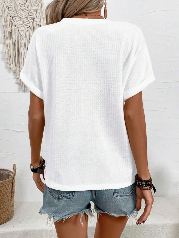 Button-Up V-Neck Batwing Top