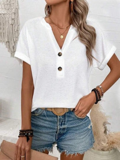Button-Up V-Neck Batwing Top