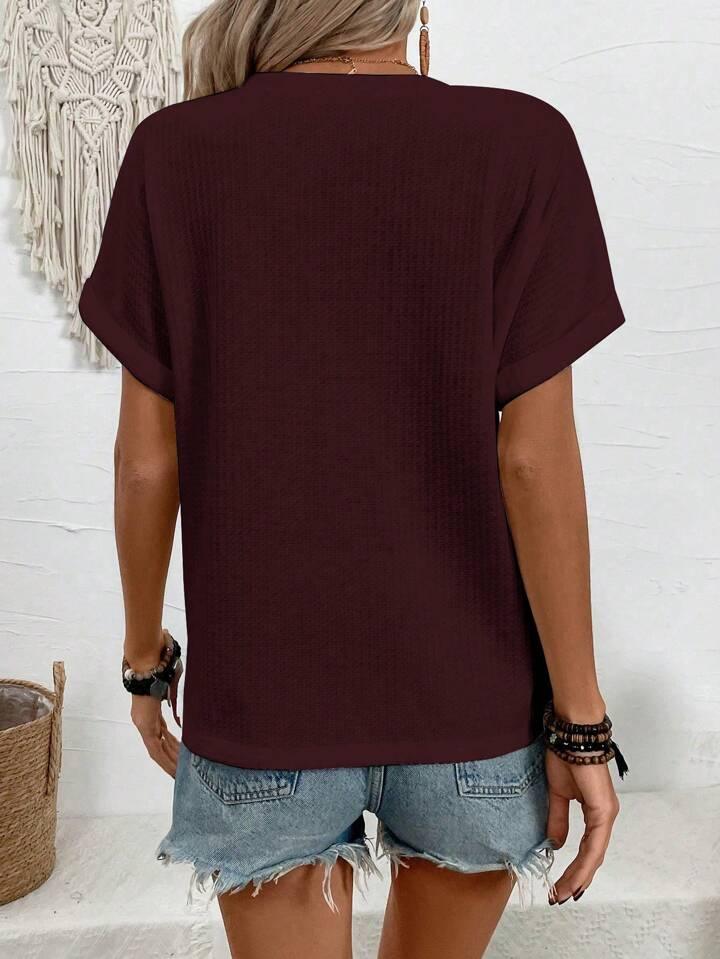 Button-Up V-Neck Batwing Top