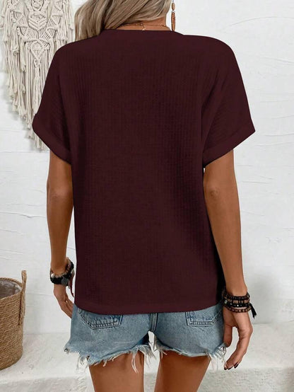 Button-Up V-Neck Batwing Top