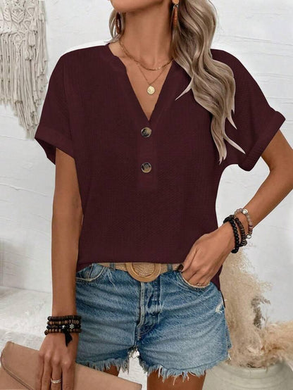 Button-Up V-Neck Batwing Top