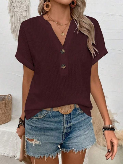 Button-Up V-Neck Batwing Top