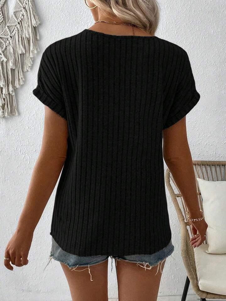V-Neck Wool-Blend Button-Up Knit Top