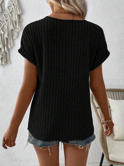 V-Neck Wool-Blend Button-Up Knit Top