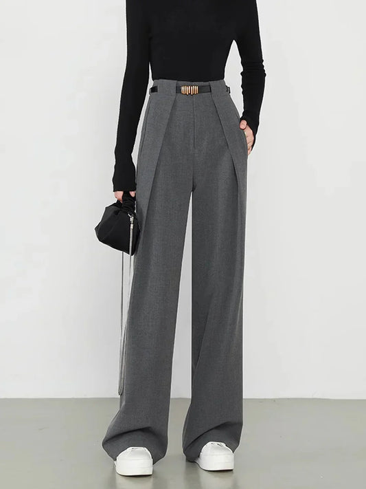 Pantaloni sartoriali a gamba larga e vita alta con cintura