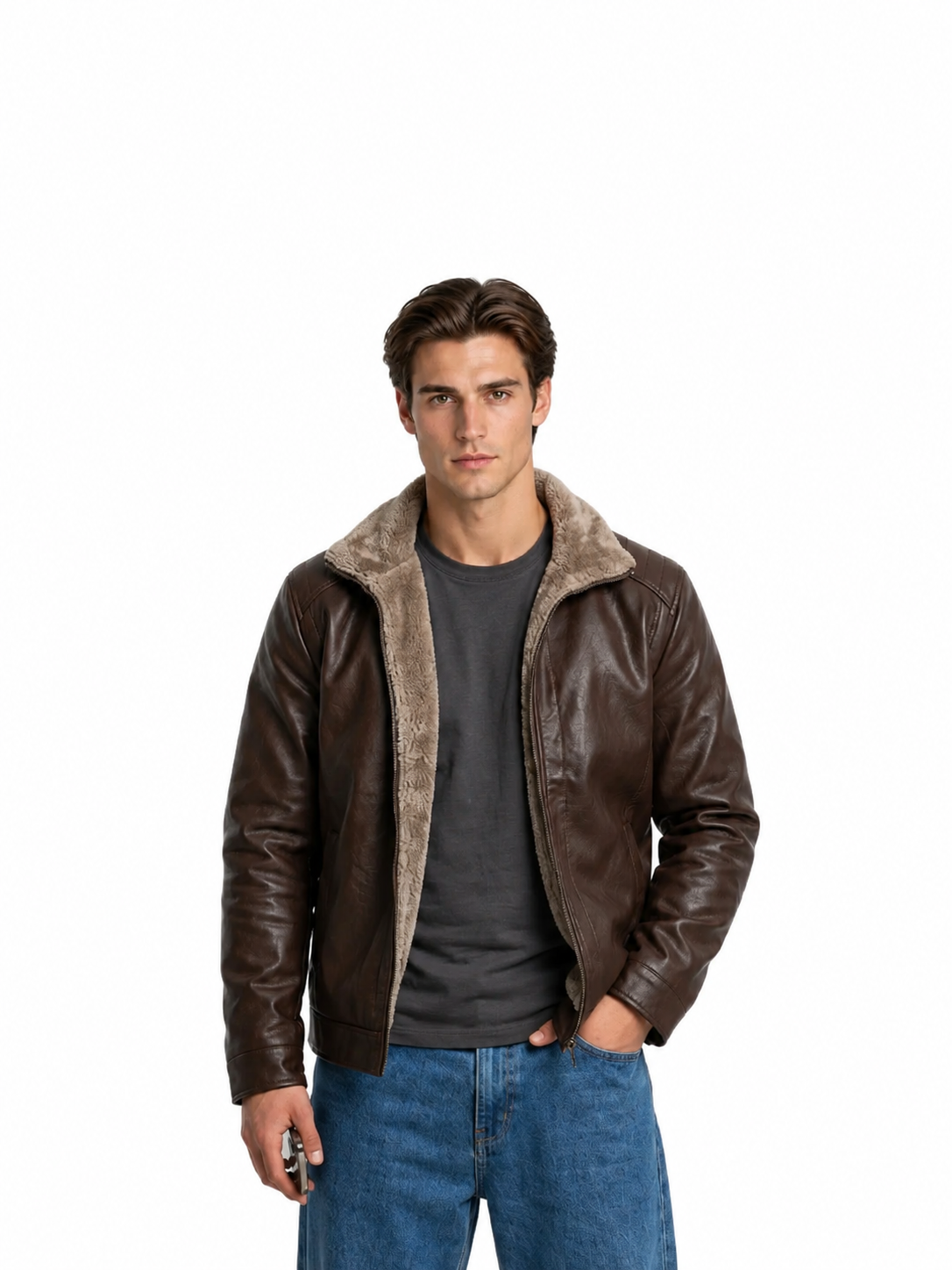 Chaqueta Biker de Piel Sintética con Forro Polar