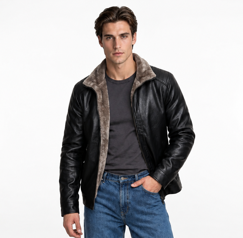 Chaqueta Biker de Piel Sintética con Forro Polar