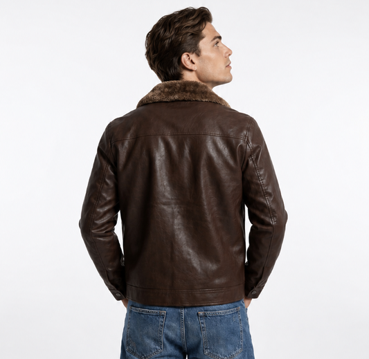Chaqueta Biker de Piel Sintética con Forro Polar