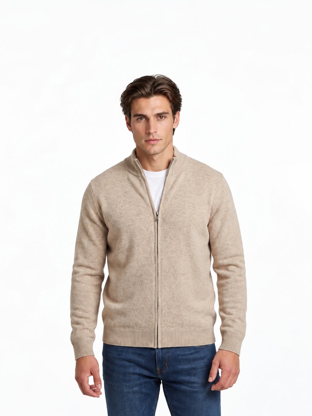 Cárdigan de Lana Merino con Cuello Alto