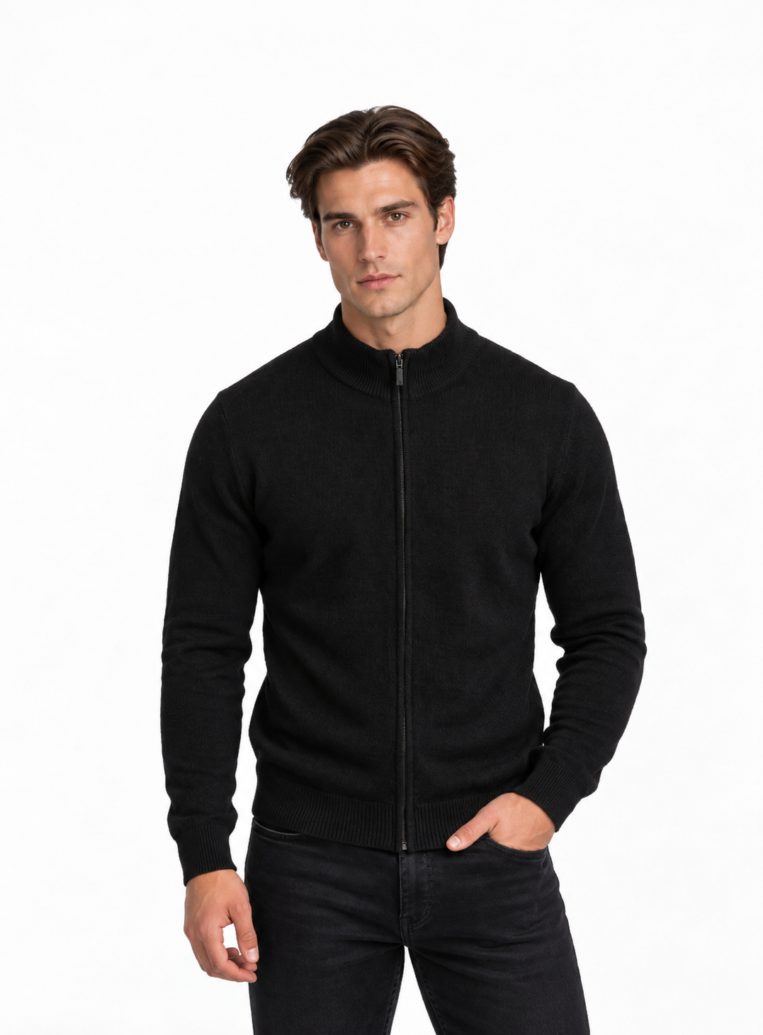Cárdigan de Lana Merino con Cuello Alto