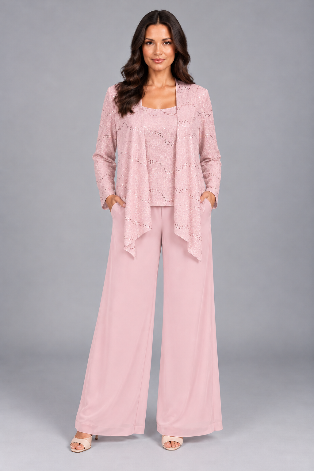 Zelinda | Conjunto de Tres Piezas con Chaqueta de Lentejuelas y Pantalón Ancho
