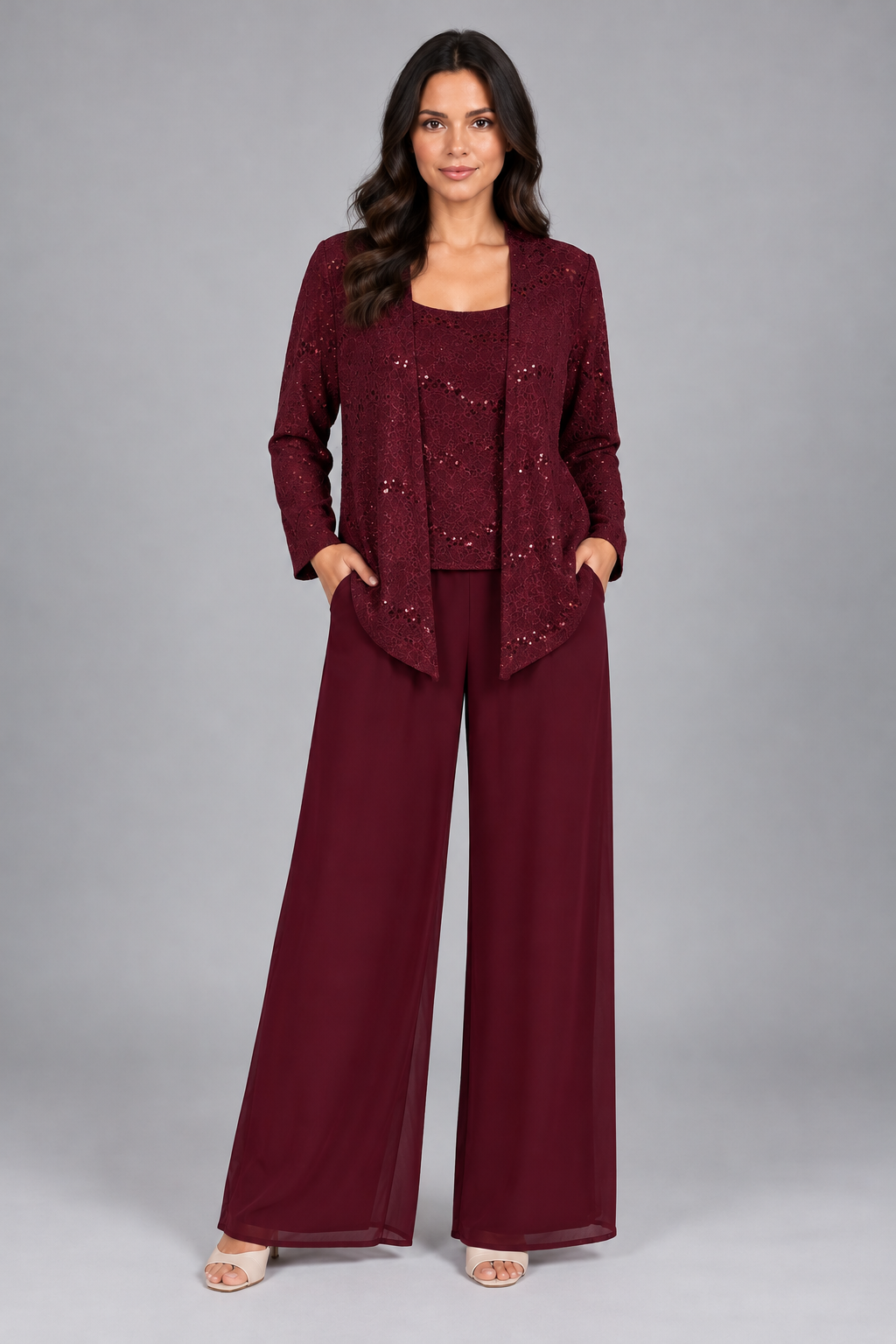 Zelinda | Conjunto de Tres Piezas con Chaqueta de Lentejuelas y Pantalón Ancho