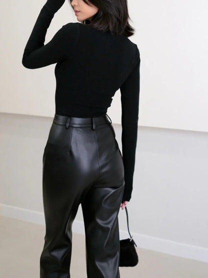 Pantalón Elegante de Polipiel de Tiro Alto