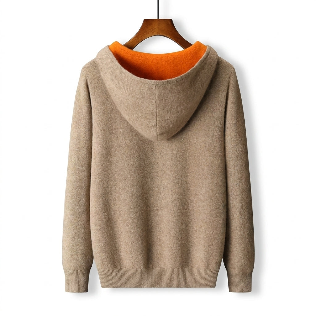 Jersey de Lana con Capucha y Cremallera