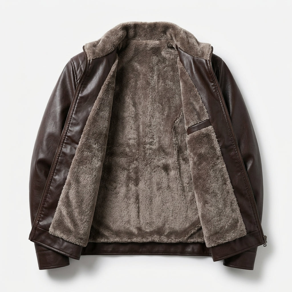 Chaqueta Biker de Piel Sintética con Forro Polar