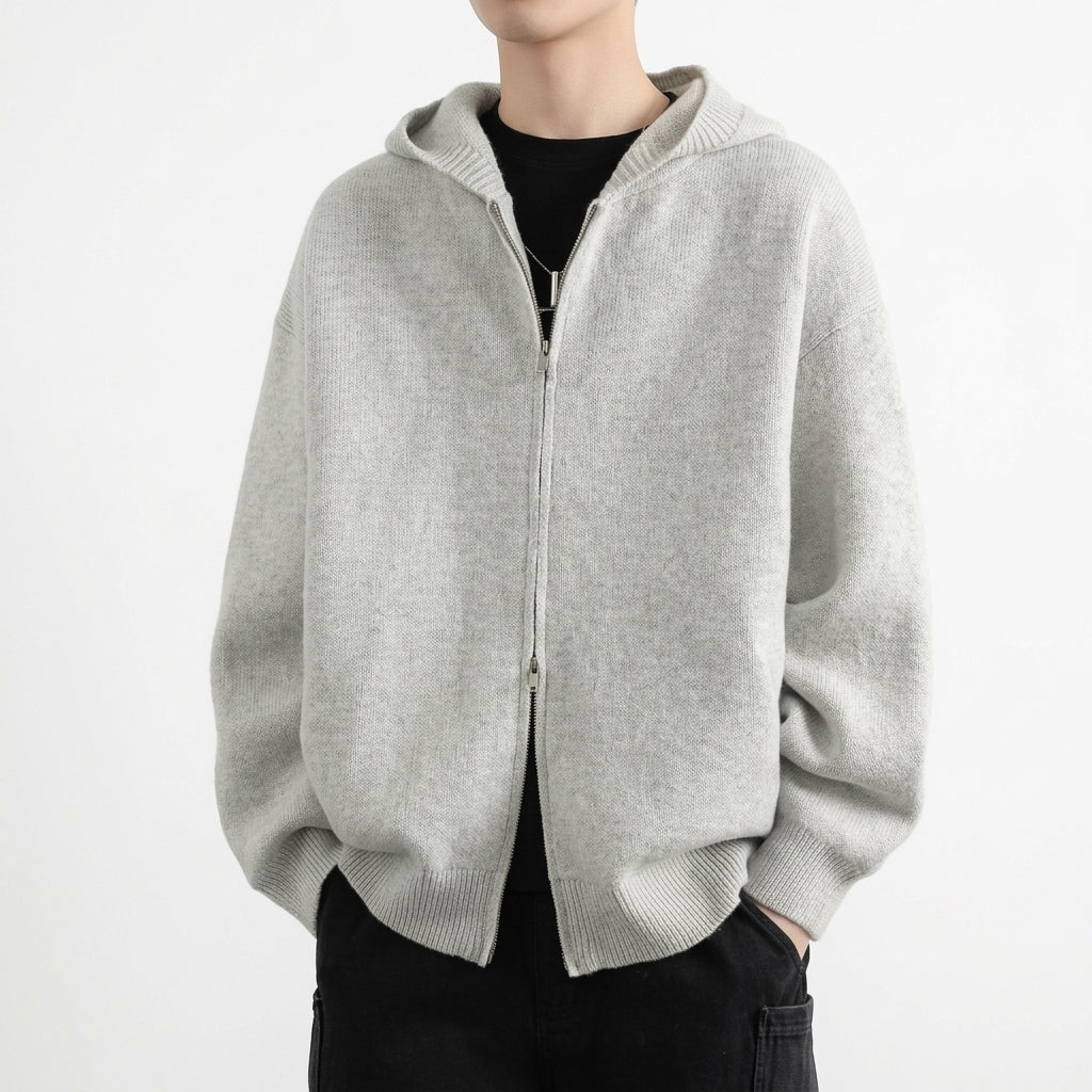 Maglione in maglia con cappuccio e zip