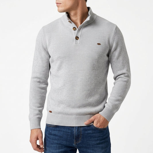 Mandarin Collar Buttoned Sweater