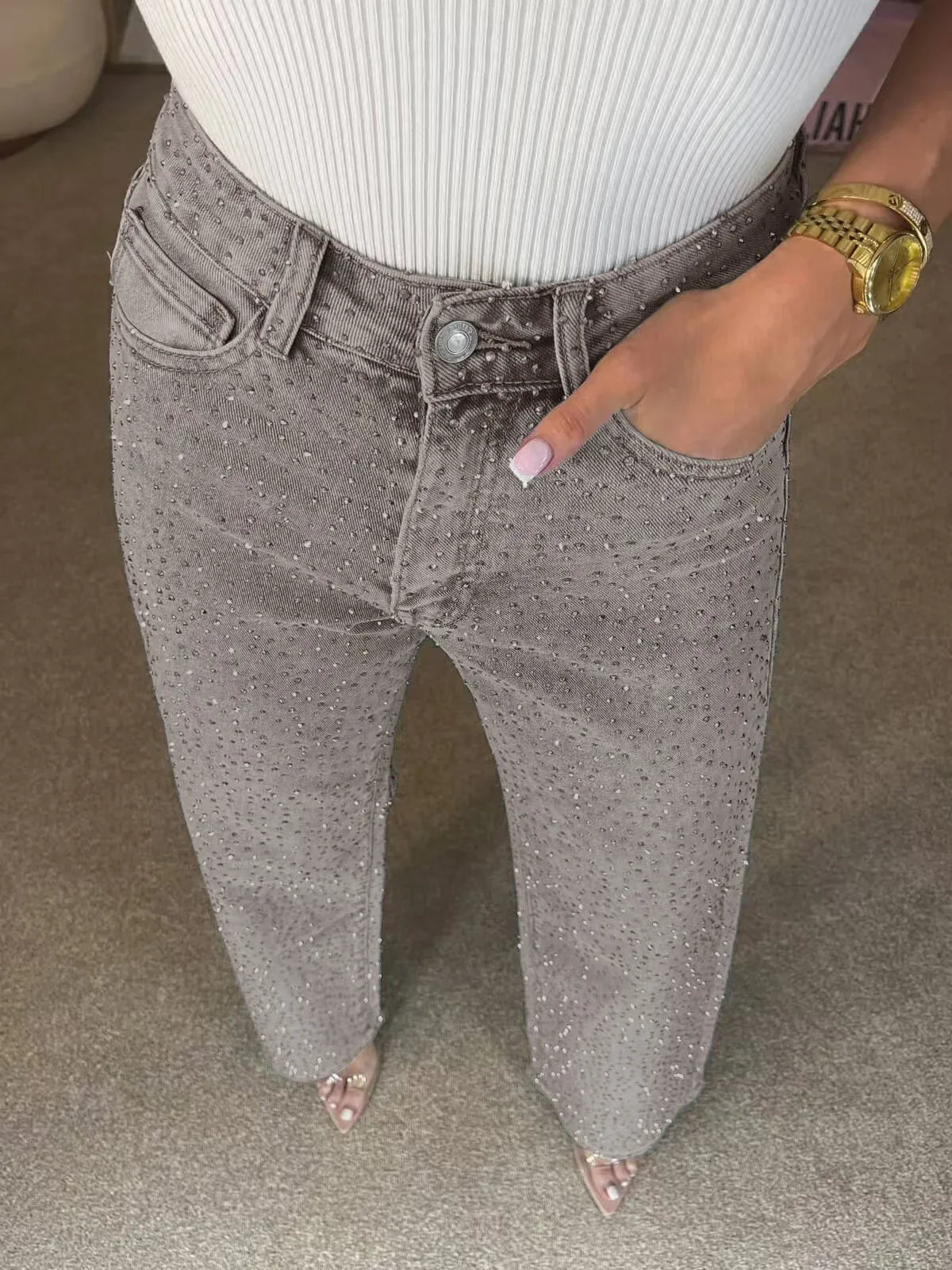 ELENA | JEANS DENIM CON STRASS
