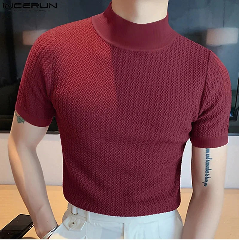 Textured High Neck T-Shirt